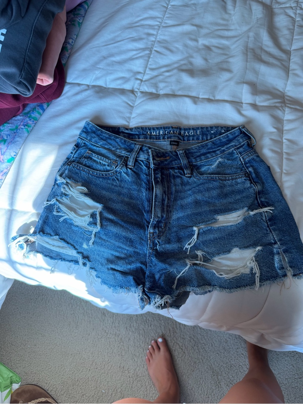 American Eagle Outfitters Distressed Dark Blue Denim Shorts